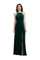 Affordable A-Line High Neck Stretch Velvet Long Dark Green Semi Formal Evening Dress Canada