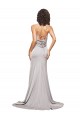 Affordable A-Line High Neck Stretch Satin Sweep Train Formal Evening Dress Canada
