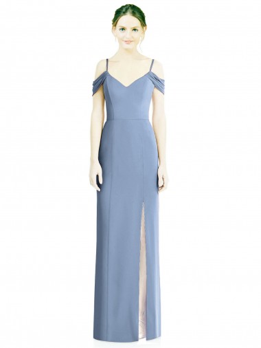 Affordable A-Line Jewel Soft Chiffon Long Dusty Blue Formal Evening Dress Canada