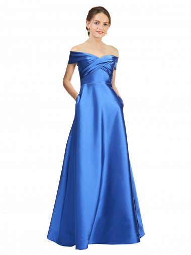 Affordable A-Line Off the Shoulder Satin Long Black Tie Evening Dress Canada