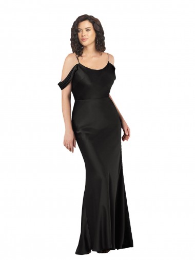Affordable A-Line Off the Shoulder Silky Satin Long Black Formal Evening Dress Canada