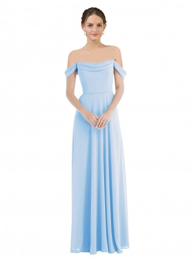 Affordable A-Line Off the Shoulder Soft Chiffon Long Light Sky Blue Formal Evening Dress Canada