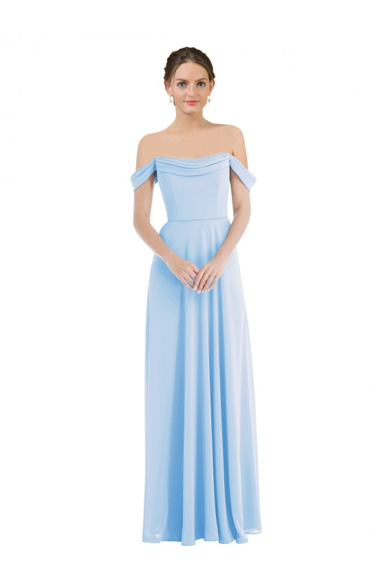 Affordable A-Line Off the Shoulder Soft Chiffon Long Light Sky Blue Formal Evening Dress Canada