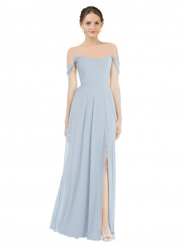 Affordable A-Line Off the Shoulder Soft Chiffon Long Sea Glass Semi Formal Evening Dress Canada