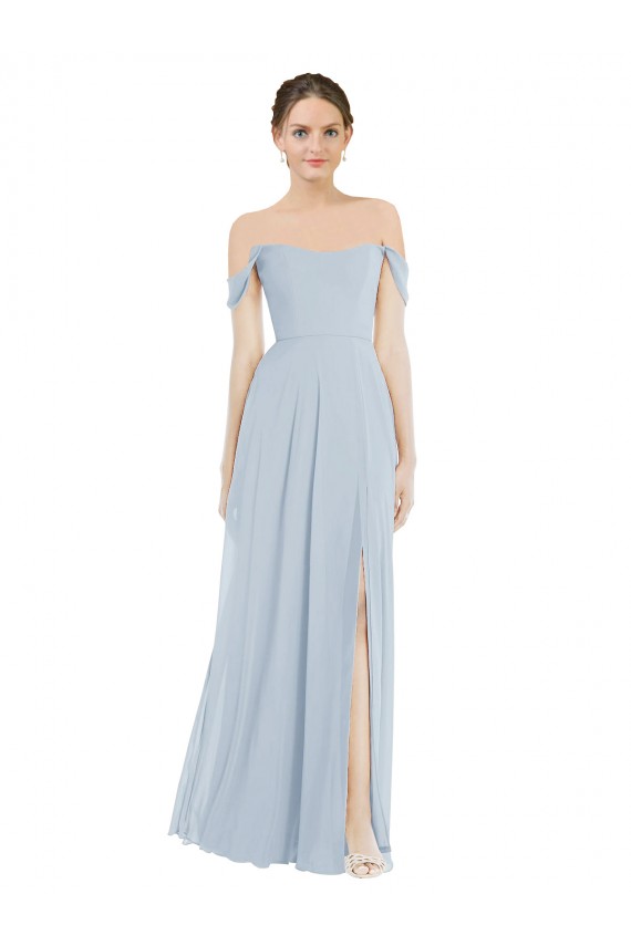 Affordable A-Line Off the Shoulder Soft Chiffon Long Sea Glass Semi Formal Evening Dress Canada