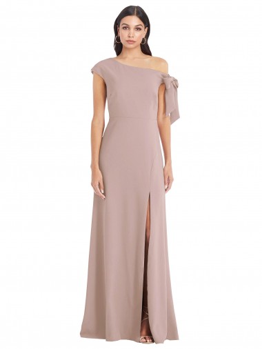 Affordable A-Line Off the Shoulder Stretch Crepe Long Dusty Pink Formal Evening Dress Canada