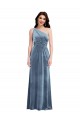 Affordable A-Line Off the Shoulder Stretch Velvet Long Dusty Blue Evening Dress Canada