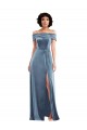 Affordable A-Line Off the Shoulder Stretch Velvet Long Dusty Blue Semi Formal Evening Dress Canada