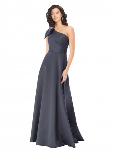 Affordable A-Line One Shoulder Satin Long Slate Grey Formal Evening Dress Canada