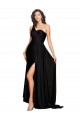Affordable A-Line One Shoulder Silky Satin Long Black Black Tie Evening Dress Canada