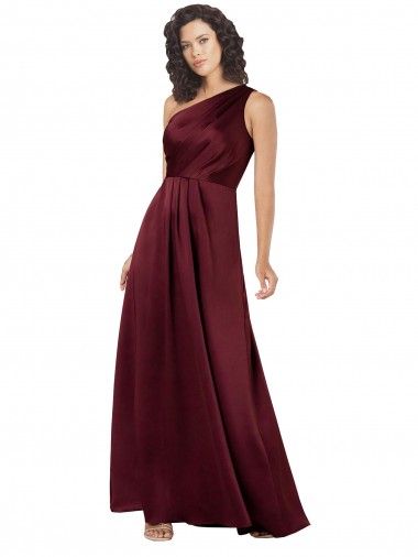 Affordable A-Line One Shoulder Silky Satin Long Burgundy Formal Evening Dress Canada