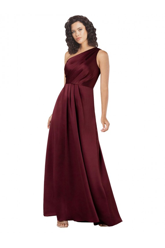 Affordable A-Line One Shoulder Silky Satin Long Burgundy Formal Evening Dress Canada
