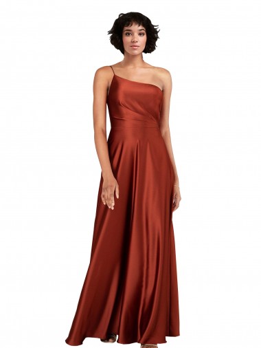 Affordable A-Line One Shoulder Silky Satin Long Burnt Orange Black Tie Evening Dress Canada