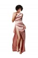 Affordable A-Line One Shoulder Silky Satin Long Dusty Pink Formal Evening Dress Canada