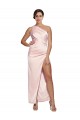 Affordable A-Line One Shoulder Silky Satin Long Pink Semi Formal Evening Dress Canada