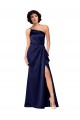 Affordable A-Line One Shoulder Silky Satin Long Sapphire Black Tie Evening Dress Canada