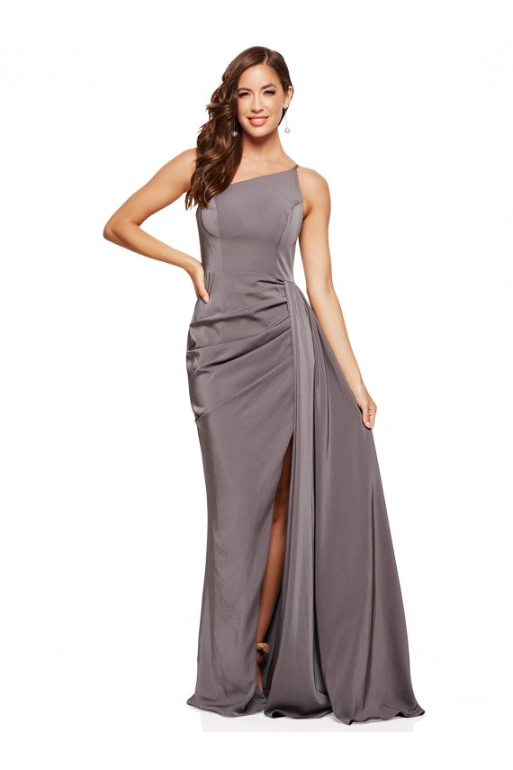 Affordable A-Line One Shoulder Silky Satin Long Slate Grey Formal Evening Dress Canada