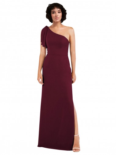 Affordable A-Line One Shoulder Soft Chiffon Long Burgundy Formal Evening Dress Canada