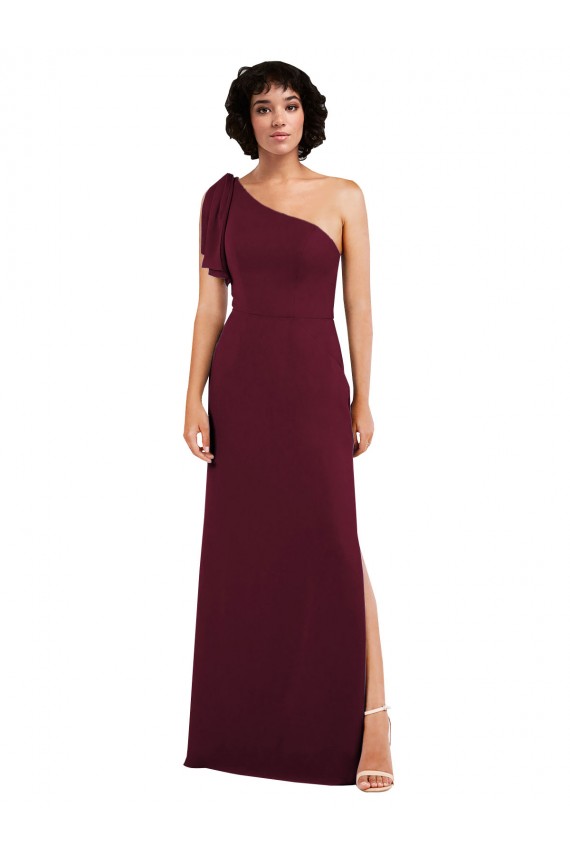 Affordable A-Line One Shoulder Soft Chiffon Long Burgundy Formal Evening Dress Canada