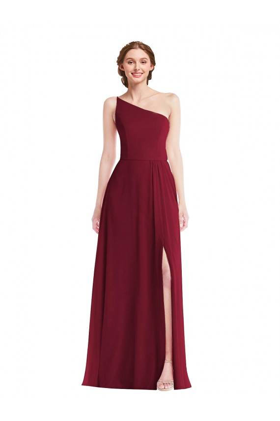 Affordable A-Line One Shoulder Soft Chiffon Long Burgundy Semi Formal Evening Dress Canada
