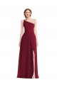 Affordable A-Line One Shoulder Soft Chiffon Long Burgundy Semi Formal Evening Dress Canada
