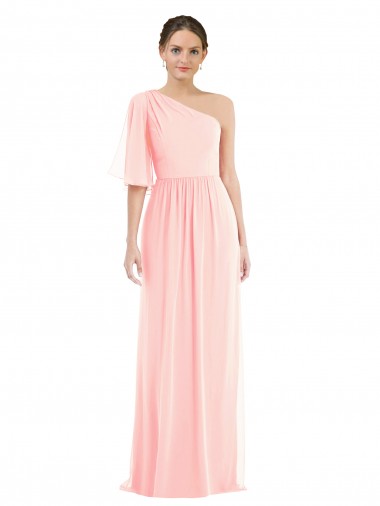 Affordable A-Line One Shoulder Soft Chiffon Long Pink Semi Formal Evening Dress Canada