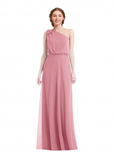Affordable A-Line One Shoulder Soft Chiffon Long Skin Pink Semi Formal Evening Dress Canada
