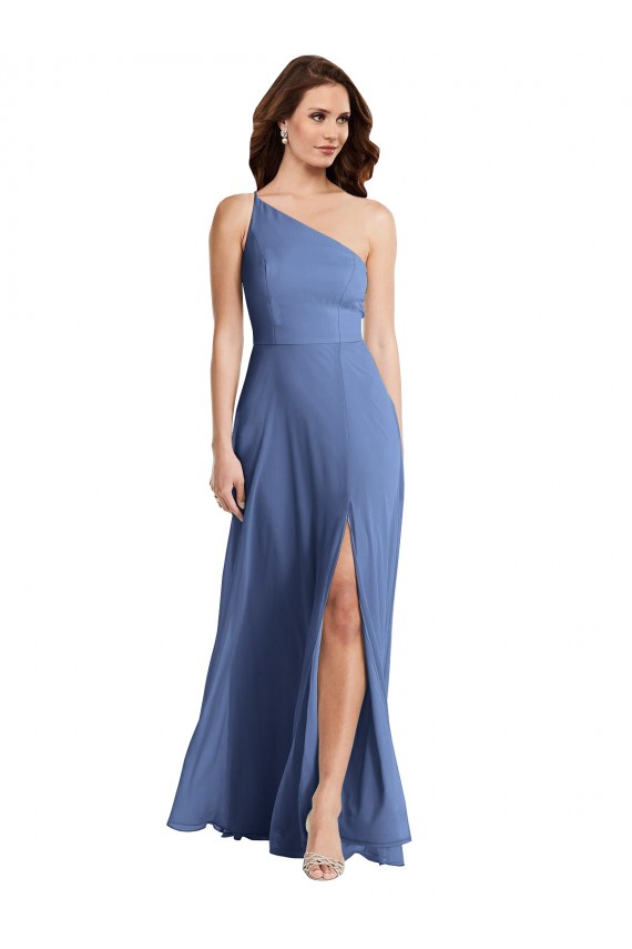 Affordable A-Line One Shoulder Soft Chiffon Long Windsor Blue Formal Evening Dress Canada