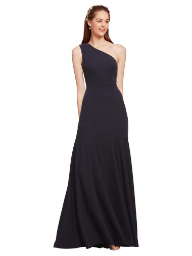 Affordable A-Line One Shoulder Stretch Crepe Long Dark Navy Formal Evening Dress Canada