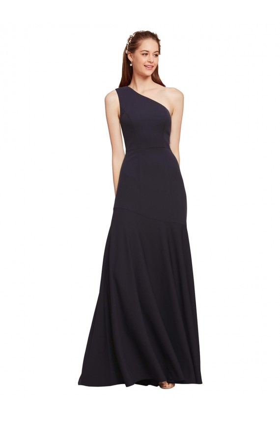 Affordable A-Line One Shoulder Stretch Crepe Long Dark Navy Formal Evening Dress Canada