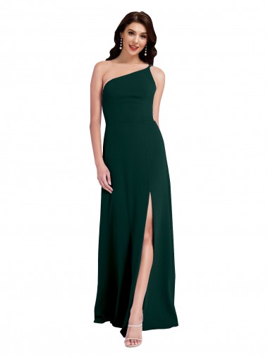 Affordable A-Line One Shoulder Stretch Crepe Long Midnight Green Formal Evening Dress Canada