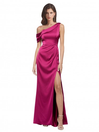 Affordable A-Line One Shoulder Stretch Satin Long Fuchsia Evening Dress Canada