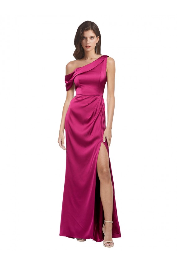 Affordable A-Line One Shoulder Stretch Satin Long Fuchsia Evening Dress Canada