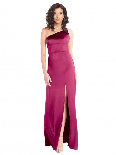 Affordable A-Line One Shoulder Stretch Satin Long Fuchsia Formal Evening Dress Canada