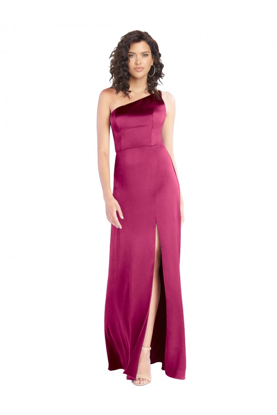 Affordable A-Line One Shoulder Stretch Satin Long Fuchsia Formal Evening Dress Canada