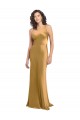 Affordable A-Line One Shoulder Stretch Satin Long Gold Formal Evening Dress Canada