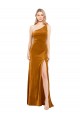 Affordable A-Line One Shoulder Stretch Velvet Long Gold Formal Evening Dress Canada