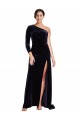 Affordable A-Line One Shoulder Stretch Velvet Sweep Train Dark Navy Formal Evening Dress Canada