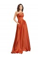 Affordable A-Line Round Neck Silky Satin Sweep Train Burnt Orange Formal Evening Dress Canada
