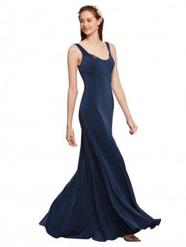 Affordable A-Line Round Neck Stretch Crepe Long Dark Navy Formal Evening Dress Canada