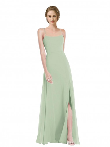 Affordable A-Line Scoop Neck Soft Chiffon Long Sage Semi Formal Evening Dress Canada