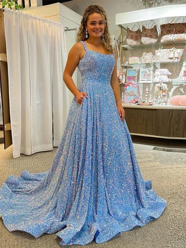Affordable A-Line Scoop Neck Velvet Sequins Court Train Velvet Sequin Evening Dress Canada
