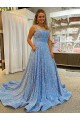 Affordable A-Line Scoop Neck Velvet Sequins Court Train Velvet Sequin Evening Dress Canada