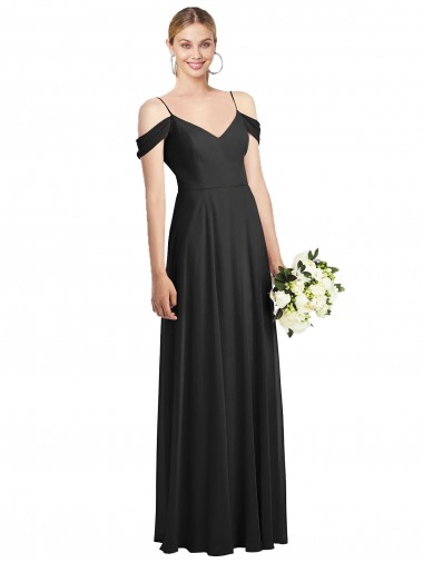 Affordable A-Line Spaghetti Straps Soft Chiffon Long Black Semi Formal Evening Dress Canada