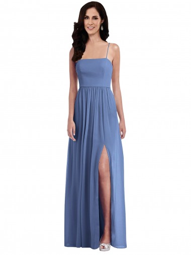 Affordable A-Line Spaghetti Straps Soft Chiffon Long Windsor Blue Semi Formal Evening Dress Canada