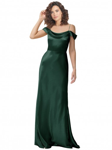 Affordable A-Line Spaghetti Straps Stretch Satin Long Hunter Formal Evening Dress Canada