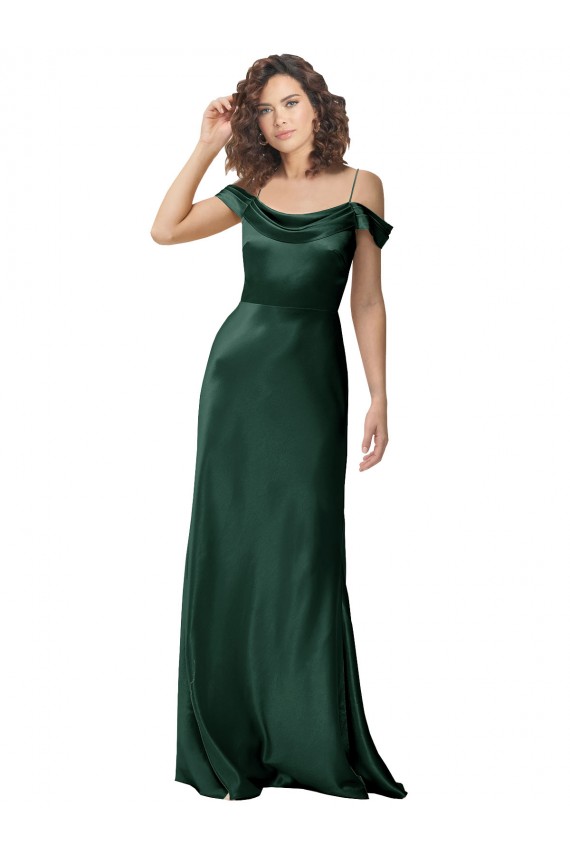 Affordable A-Line Spaghetti Straps Stretch Satin Long Hunter Formal Evening Dress Canada