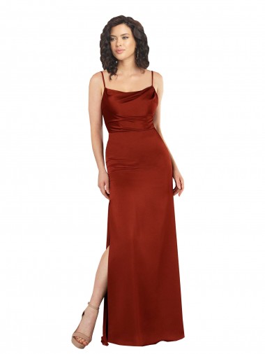 Affordable A-Line Square Neck Silky Satin Long Red Formal Evening Dress Canada