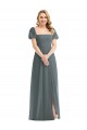 Affordable A-Line Square Neck Soft Chiffon Long Slate Grey Semi Formal Evening Dress Canada
