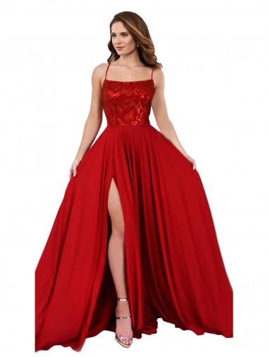 Affordable A-Line Square Neck Spandex & Lace Long Red Semi Formal Evening Dress Canada